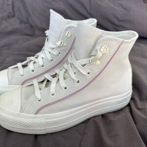Converse White and Pink Suede High-Top Sneakers
